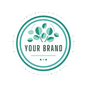 Può includere: Un logo verde e blu con un design a foglia stilizzato e il testo "YOUR BRAND".