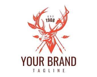 Plantilla de logotipo de caza de ciervos / emblema exterior / insignia del club de caza / símbolo de dólar / diseño de naturaleza / logotipo personalizable / marca de equipo de caza