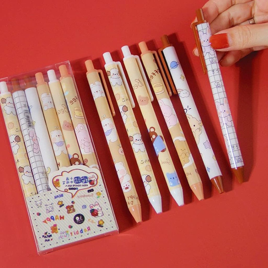 6pcs Cartoon Retractable Gel Pen Refillable Gel Pens Black Gel Etsy