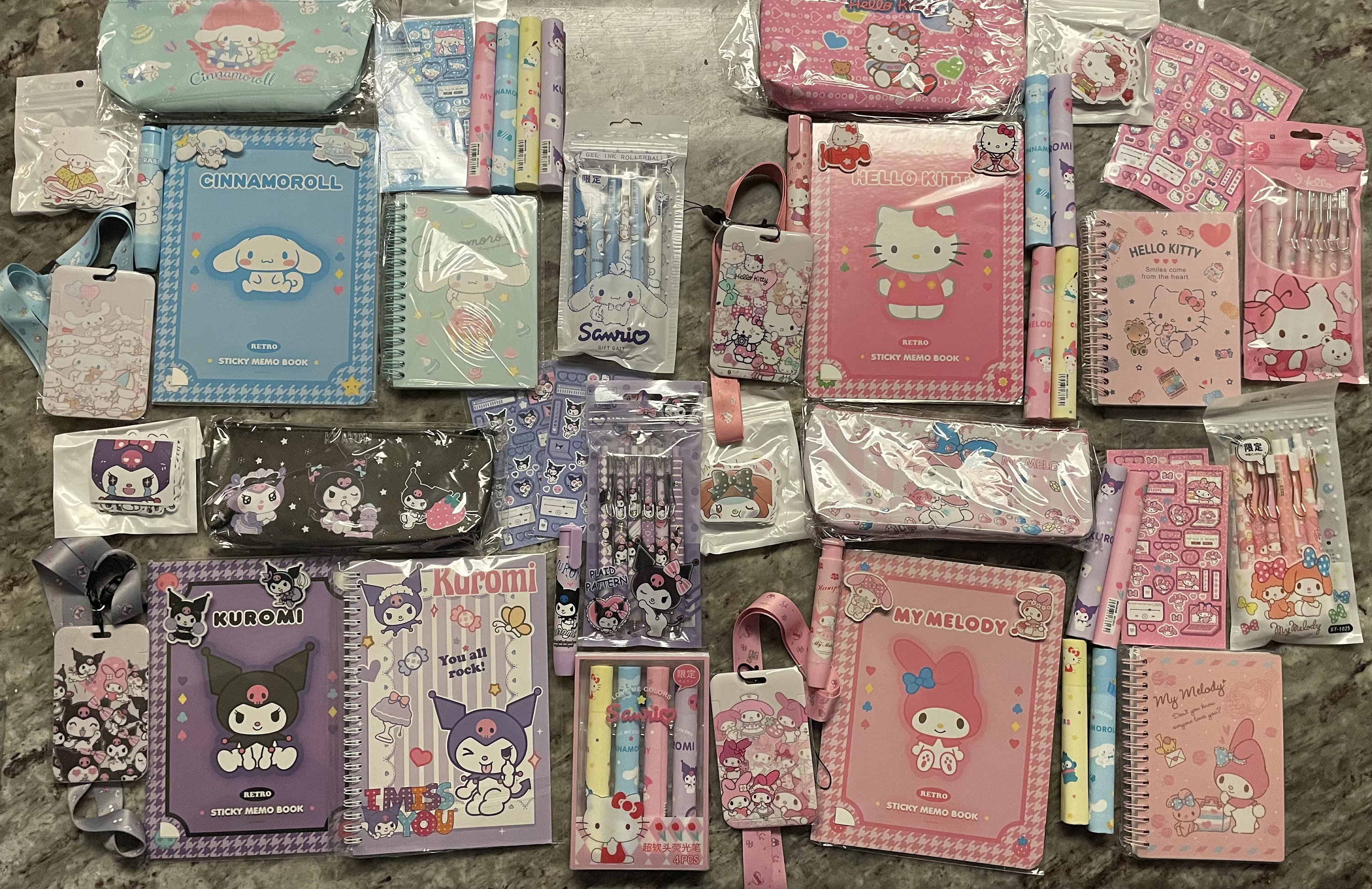 Kawaii Girls Melody Pink School Stationery Gift Set Cinnamoroll Notebook  Hand Account Kitty Pen Box Ruler Rubber Sticky Notes