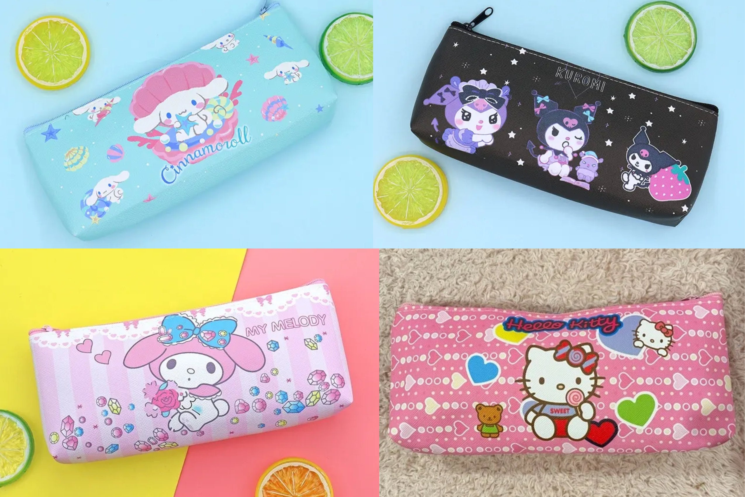Kawaii Sanrio Cinnamoroll Kitty Kuromi My Melody Pencil Case Pu Waterproof  Cartoon Pen Bag Kindergarten Opening Gifts Child Toys 