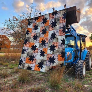 Handmade Fall Quilt - Rustic Star Patchwork Quilt, Autumn Colors, Cozy Blanket for Home Decor or Gift