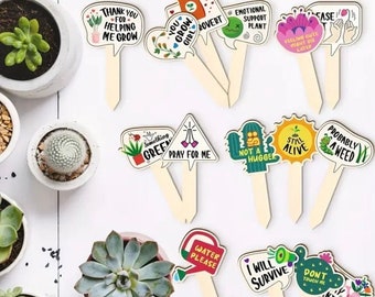 Funny Plant Stakes Set of 15 | Accessories | Plants | Plant Lovers | Plant Gifts | Birthday | Pots | Decor | Plant Markers | Wooden Stakes