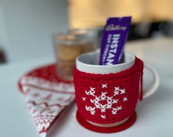 Modello per tazza accogliente - Modello PDF per tazza accogliente di Natale - Modello per tazza accogliente - Regalo fatto a mano - Facile da realizzare a mano - Custodia per tazza - Natale scandinavo