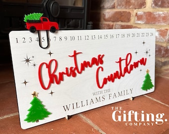 Personalised Wooden Christmas Countdown Plaque - Festive Advent Calendar For Families and Kids - Great for Children and Christmas Décor