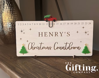 Custom Kids Name Wooden Christmas Countdown Plaque - Festive Advent Calendar For Kids - Great for Children and Christmas Décor