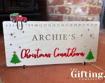 Personalised Kids Name Wooden Christmas Countdown Plaque - Festive Advent Calendar For Kids - Great for Children and Christmas Décor