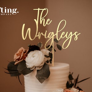 Customised Wedding Cake Topper Personalised Surname, Anniversary Cake Toppers, Custom Cake Topper, Wooden and Acrylic image 1