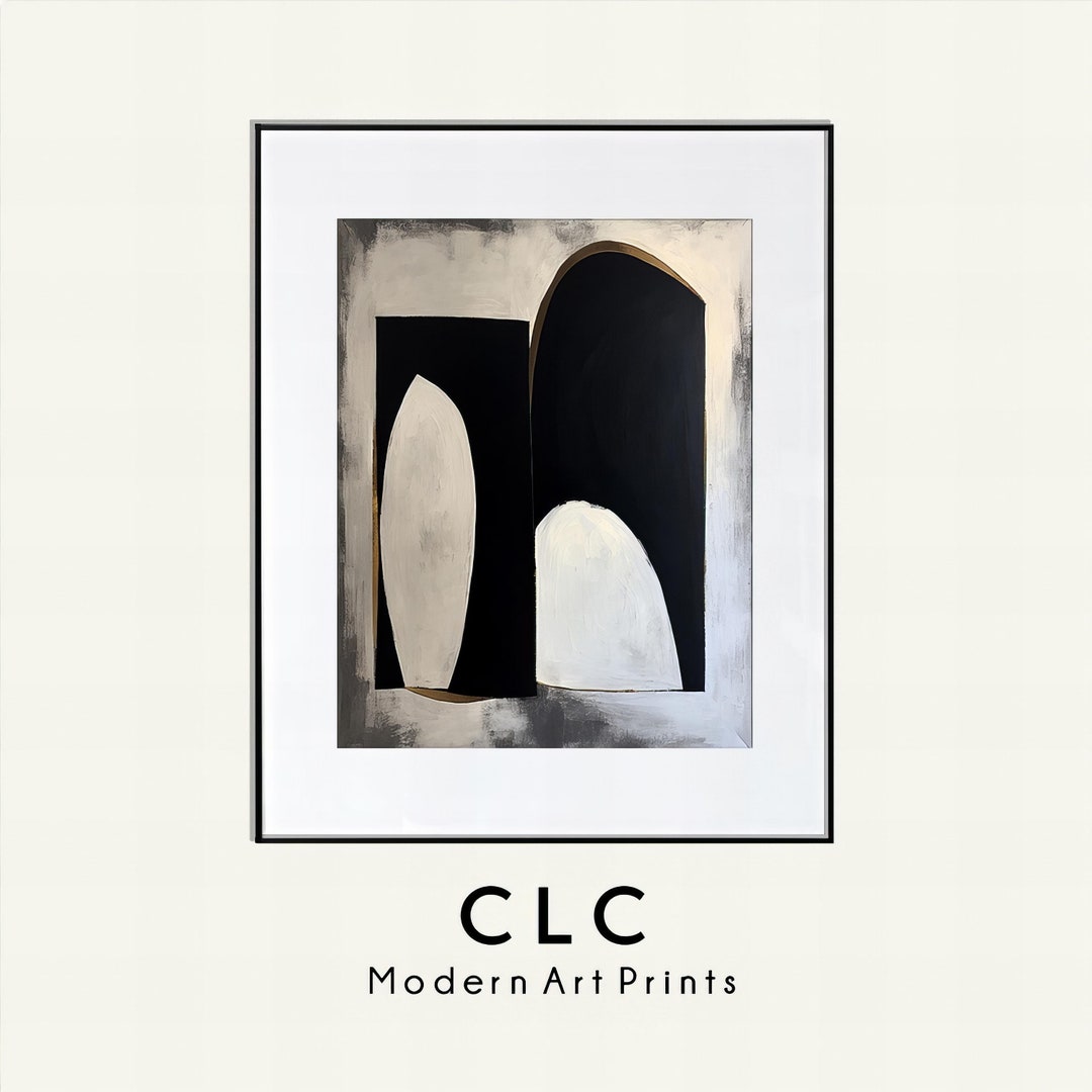 Minimalist Abstract Digital Oil Painting in Black and White With ...