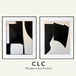 Black and White Minimal Textured Digital Oil Painting| Mid Century Modern Geometric 2 Piece Wall Art| Abstract Simple Unique Digital Prints