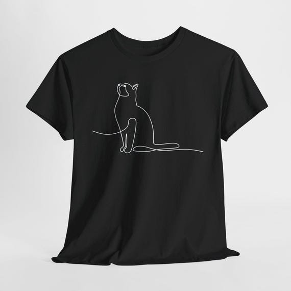 Camiseta minimalista de gato, camiseta de gato con líneas