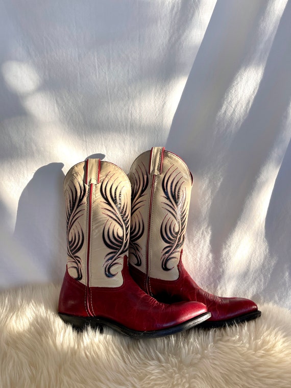 Vintage Code West Red, Cream, and Black Boots - S… - image 2