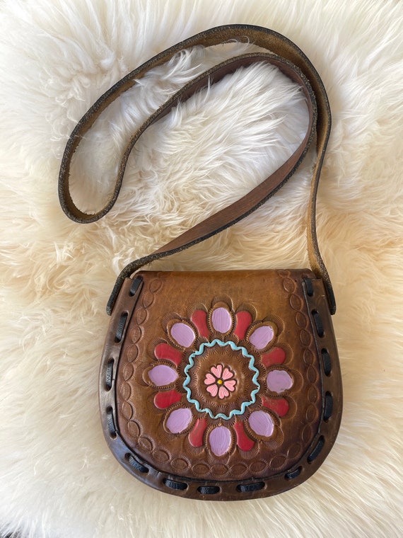 Vintage 70s Tooled Leather Bohemian Purse - Vinta… - image 3