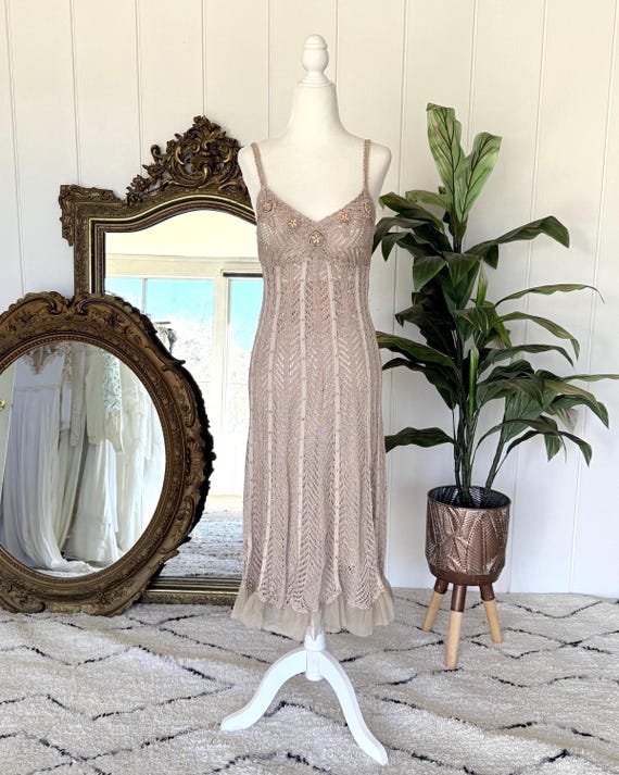 knee length dresses for ladies Always Devotion Crochet Midi Dress in Silver Metallic main image 0