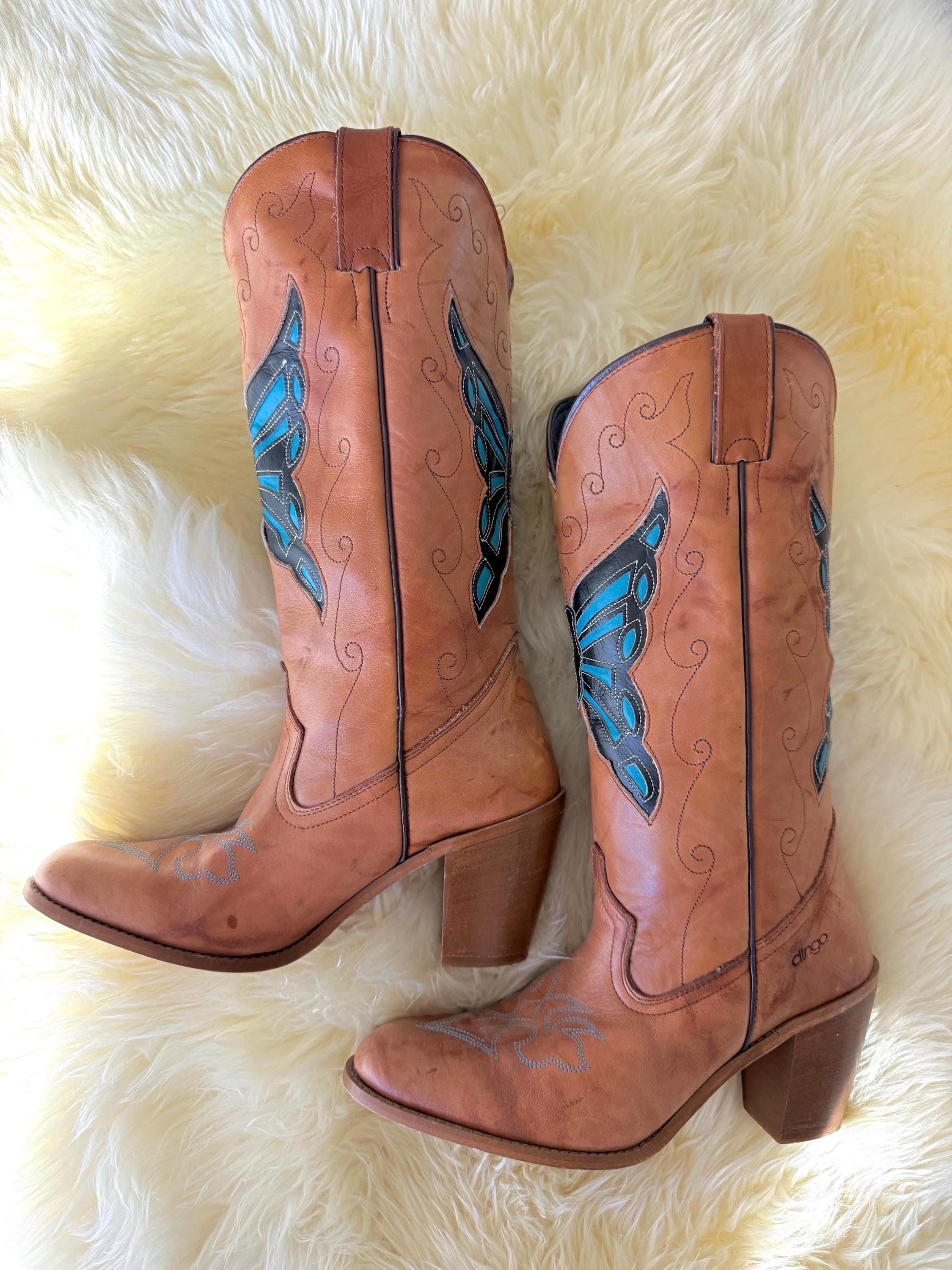 Vintage Dingo Butterfly Cowboy Boots - Vintage Brown Western Boots