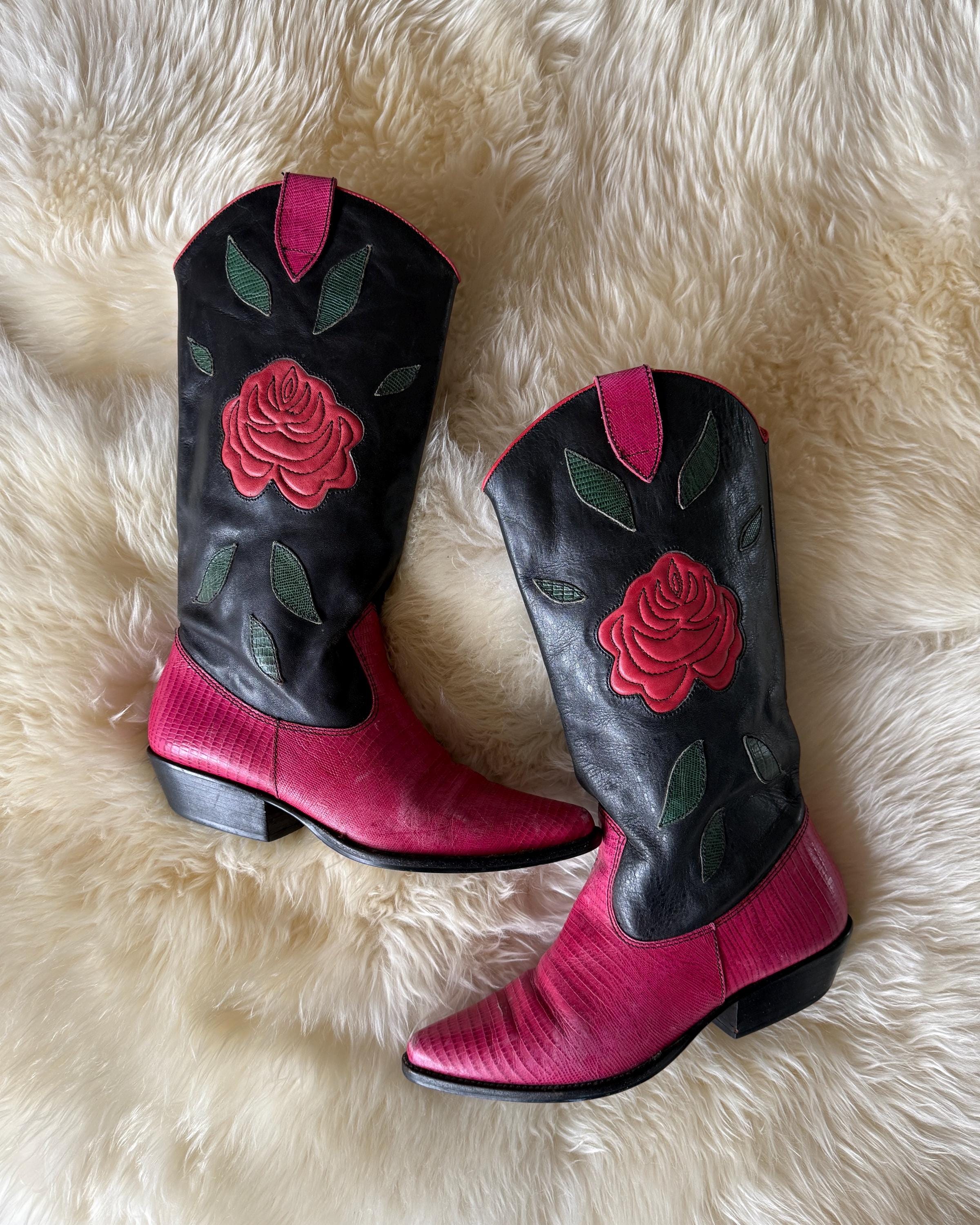 Vintage Nine West Rose Inlay Cowboy Boots – Size 7.5 - Etsy