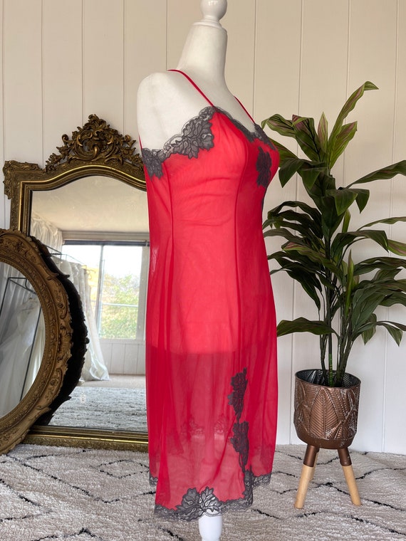 Sheer Red Vintage Slip Dress - image 4