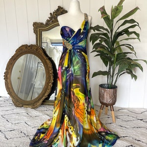Vintage 90s Y2K Butterfly Print Embellished Gown - Vintage One Shoulder  Dress - Size 2 - Etsy