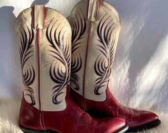 Vintage Code West Red, Cream, and Black Boots - Size 7