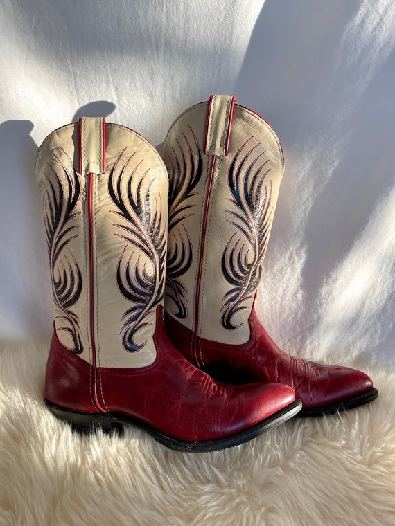 Vintage Code West Red, Cream, and Black Boots - S… - image 1