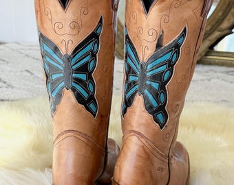Vintage Dingo Butterfly Cowboy Boots - Vintage Brown Western Boots