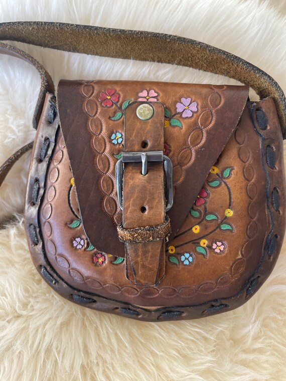 Vintage 70s Tooled Leather Bohemian Purse - Vinta… - image 2