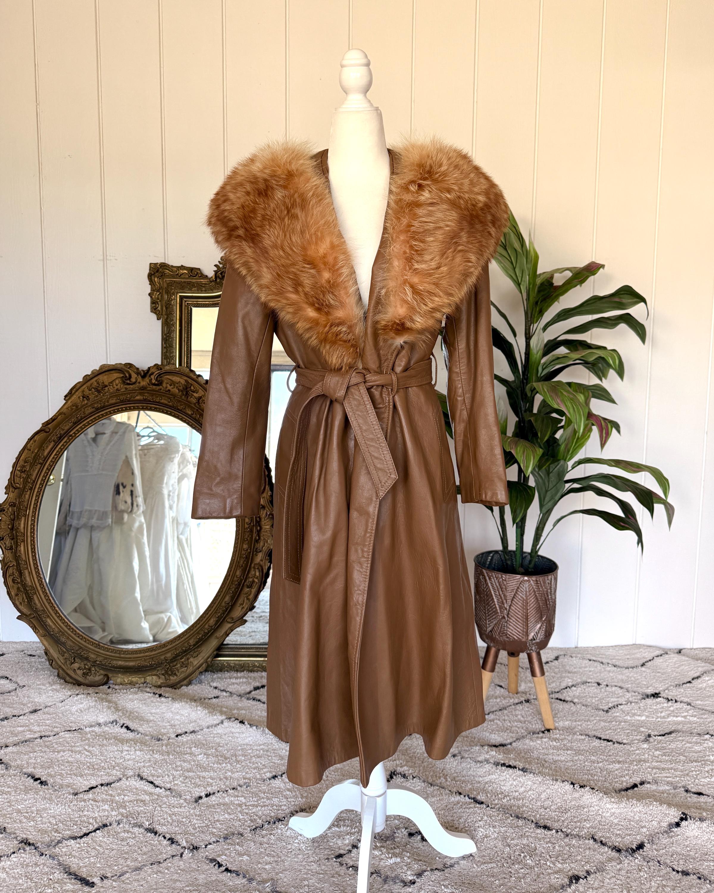 70s Vintage Leather Fur Coat Belt - Etsy display picture 1