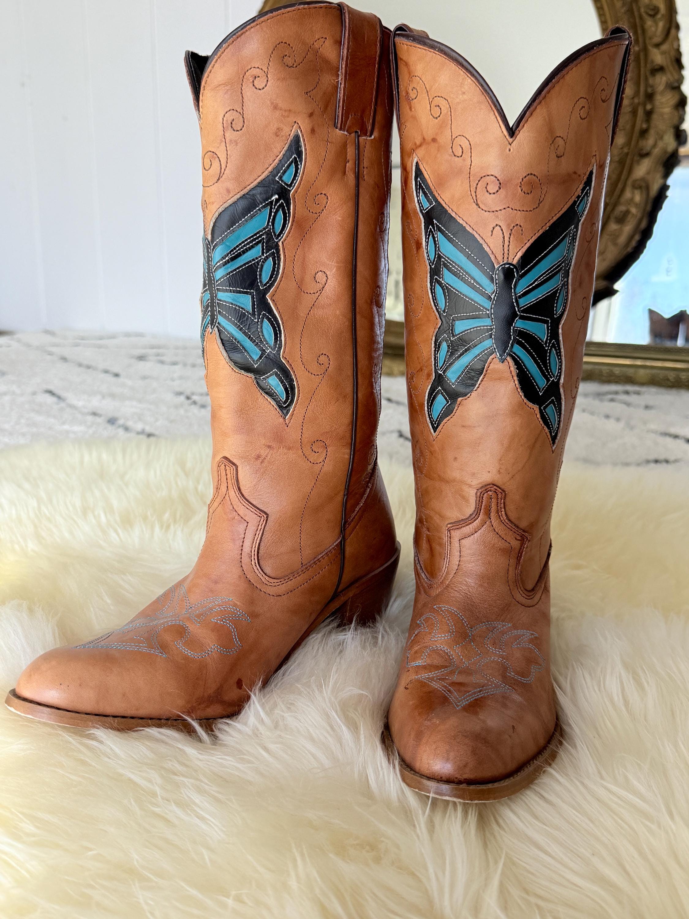靴 rare 00s dingo concho western boots Vintage Dingo Butterfly Cowboy Boots - Vintage Brown Western Boots
