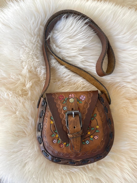 Vintage 70s Tooled Leather Bohemian Purse - Vinta… - image 4