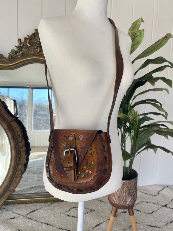 Vintage 70s Tooled Leather Bohemian Purse - Vinta… - image 6