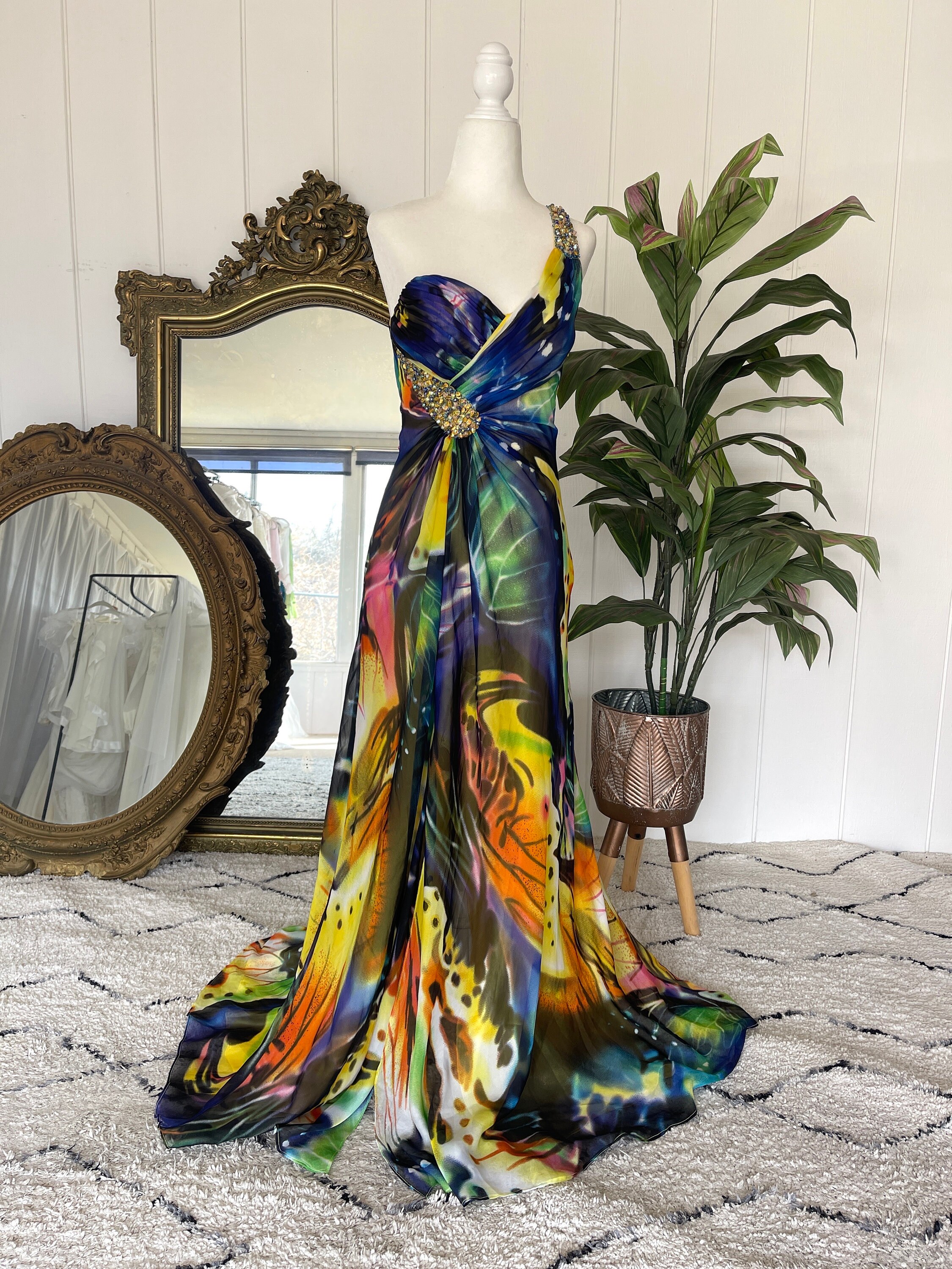アート・デザイン・音楽 regency fashion volume1 gowns Vintage 90s Y2K Butterfly Print Embellished Gown - Vintage