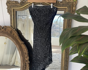 Vintage 90s Silk Beaded Gown - Strapless Y2K Dress - Size X-Small