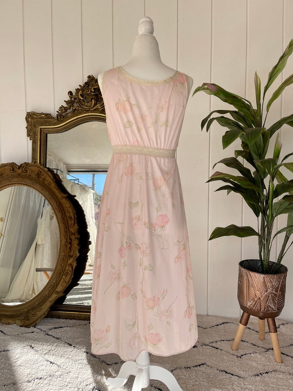 Vintage Sheer Floral Pink Slip Dress - Miss Elain… - image 3