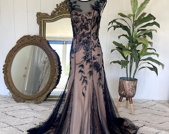 Vintage Sue Wong Beaded Mesh Gown – Y2K Sequin Dress, Size 0