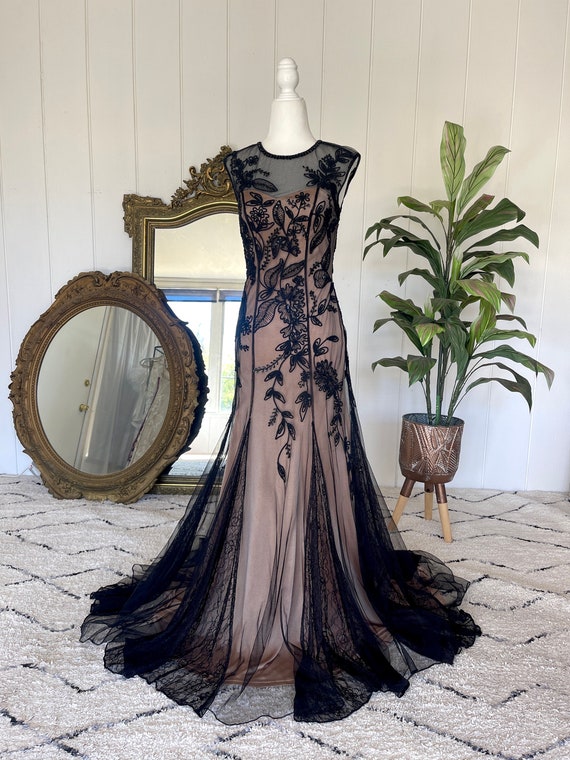 Vintage Sue Wong Beaded Mesh Gown - Y2K Sequin Dress, Size 0 Vintage Sue Wong Beaded Mesh Gown - Y2K Sequin Dress, Size 0