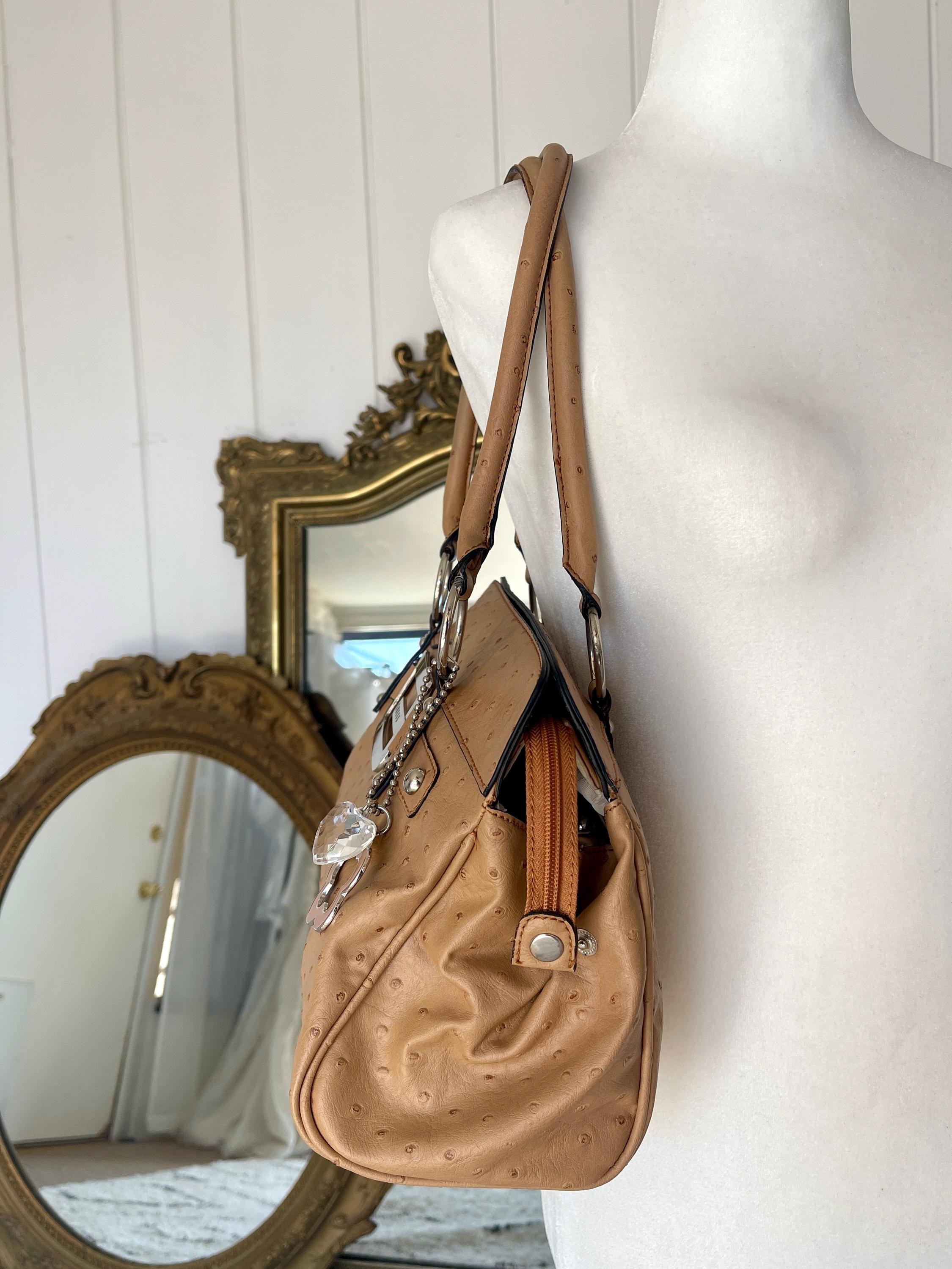 tan ostrich textured faux leather backpack and coin bag wristlet set y2k Vintage 90s Y2K Tan Ostrich Guess Purse With Charms - Etsy main image 3