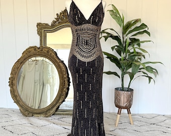 Vintage 90s Y2K Cache Gown - Vintage Embellished Sequin Dress - Size 2