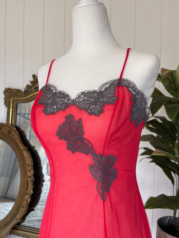 Sheer Red Vintage Slip Dress - image 6