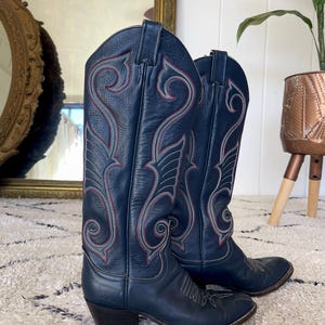 Vintage Larry Mahan Tall Navy Leather Cowboy Boots - Vintage Western Boots - Size 6