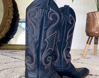 Vintage Larry Mahan Navy Leather Cowboy Boots – Size 6 - Etsy