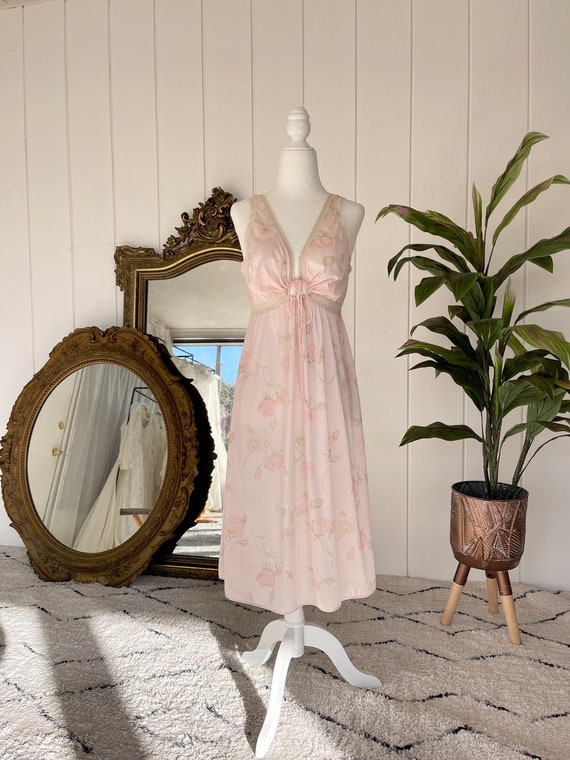 Vintage Sheer Floral Pink Slip Dress - Miss Elain… - image 1
