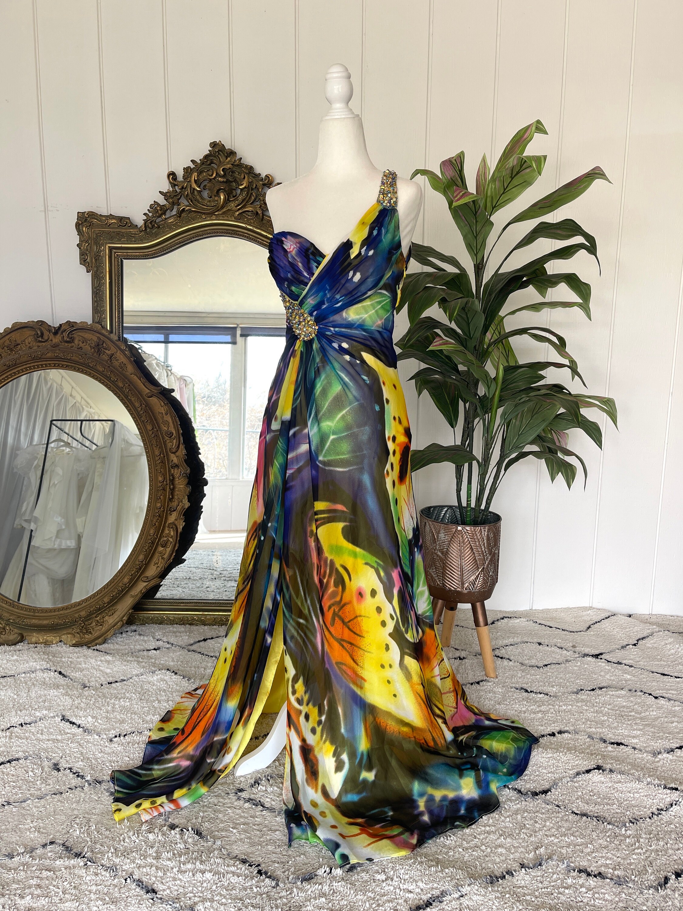 アート・デザイン・音楽 regency fashion volume1 gowns Vintage 90s Y2K Butterfly Print Embellished Gown - Vintage