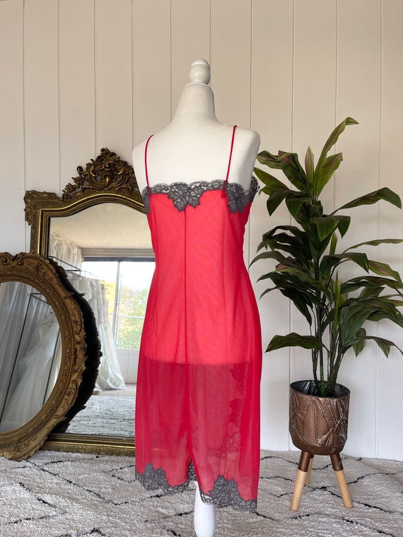 Sheer Red Vintage Slip Dress - image 3