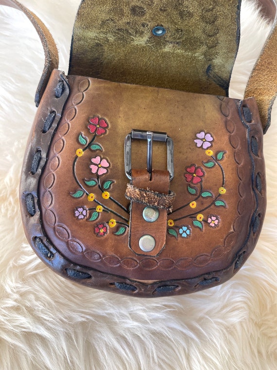 Vintage 70s Tooled Leather Bohemian Purse - Vinta… - image 5