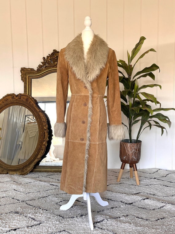 Vintage Penny Lane Coat - 90s Y2K Suede Faux Fur P