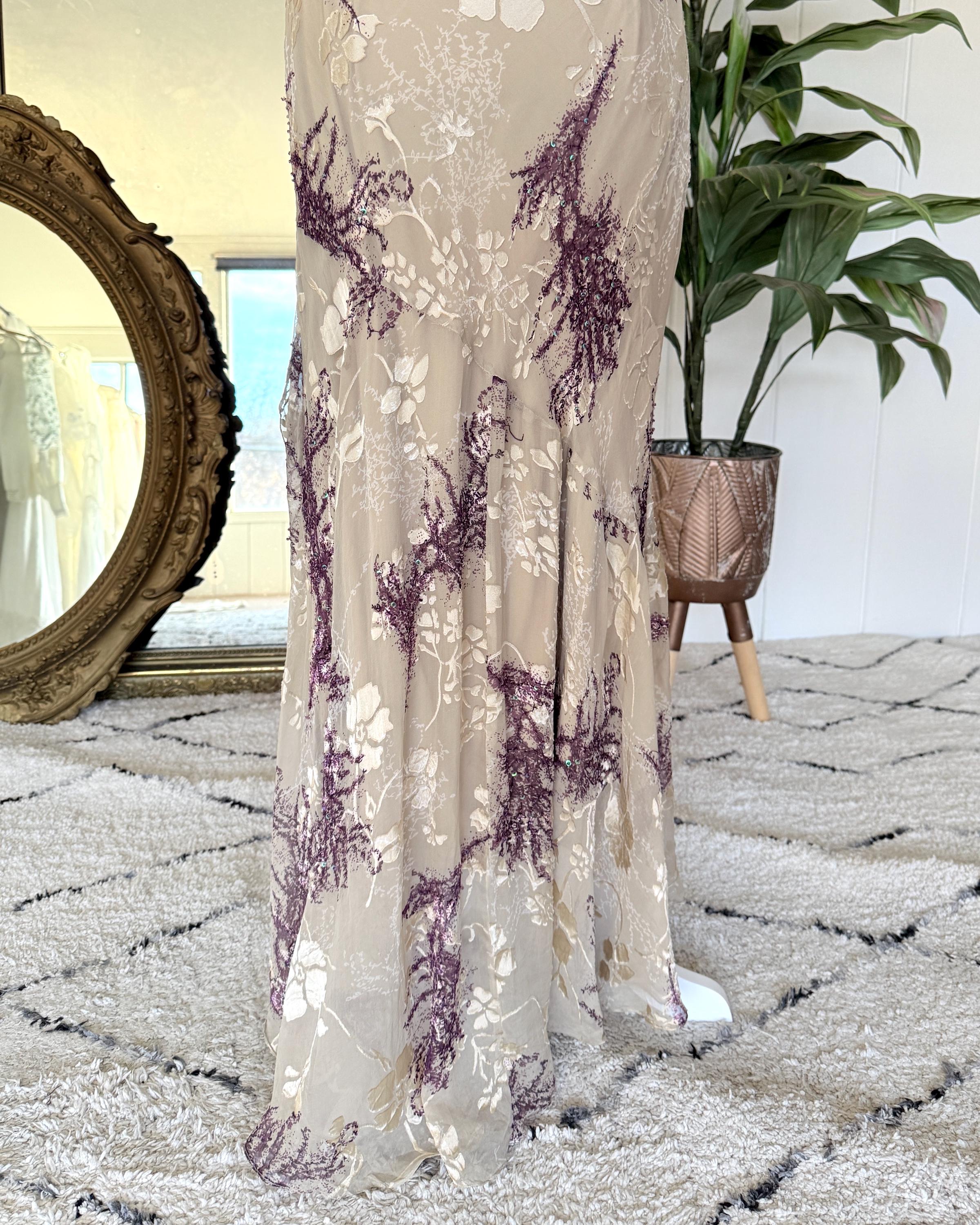bias cut silk sequin dress Vintage 90s Y2K Silk Burnout Beaded Gown – Bias Cut Sequin Dress - Size 12