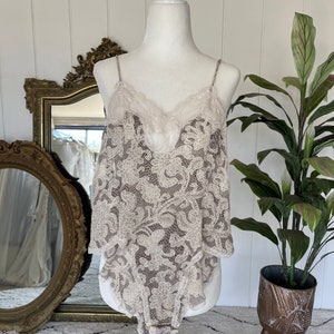 Vintage Christian Dior Silk Bodysuit Teddy with Lace Trim - Vintage Lingerie - Small