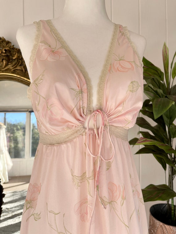 Vintage Sheer Floral Pink Slip Dress - Miss Elain… - image 4