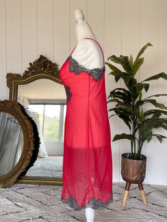 Sheer Red Vintage Slip Dress - image 5