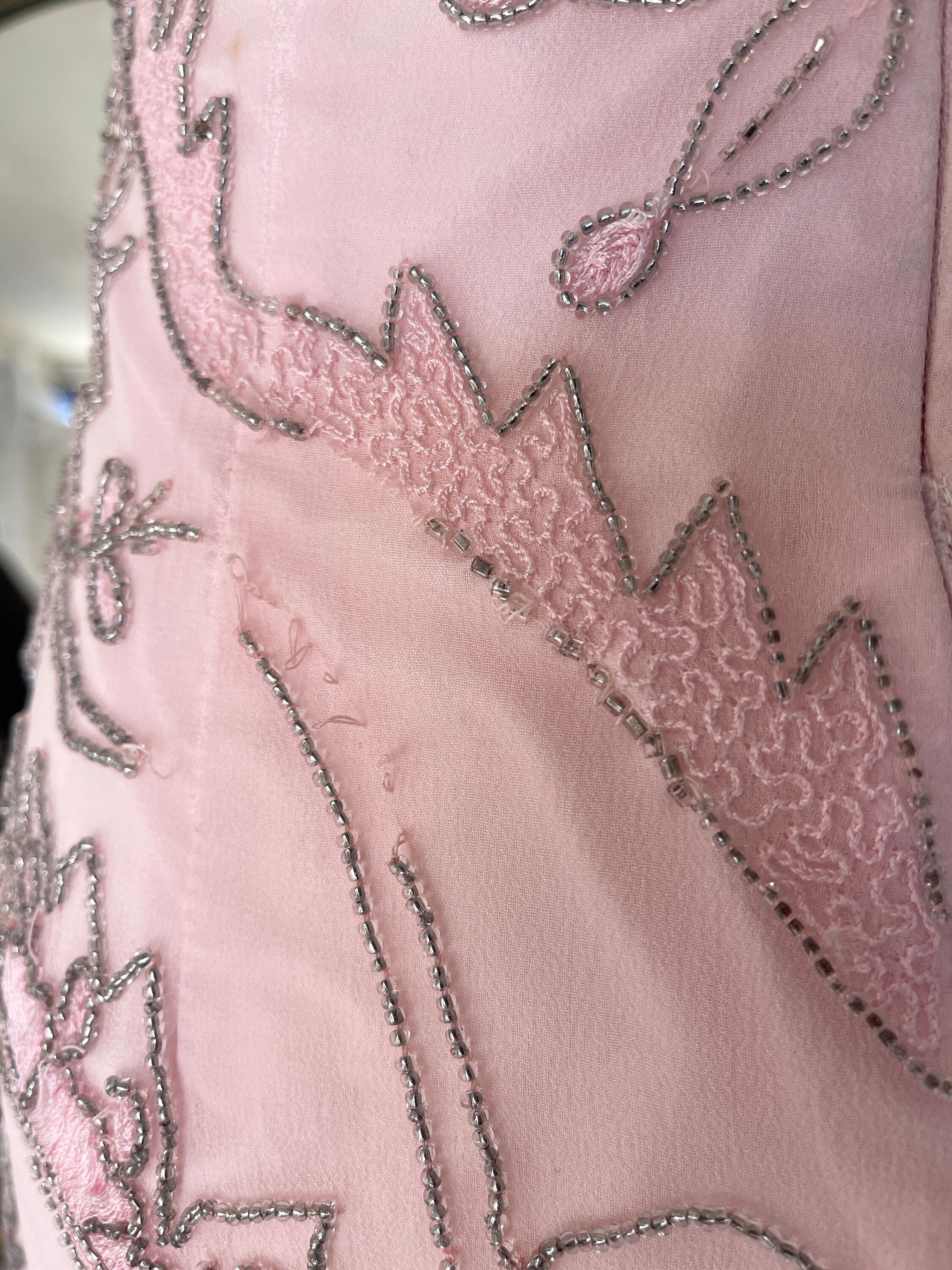 vintage pink beaded dress Ceil Chapman Late 1950's Pink Satin Beaded Cocktail Dress main image 1